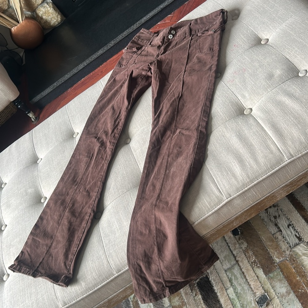 J Galt Brandy Melville Brown Flare Pants Size Small - Picture 3 of 8